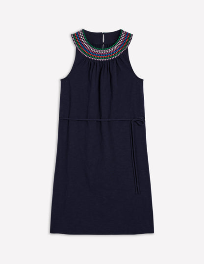 Robe courte Eleni brodée-Bleu Marine