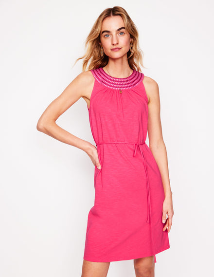 Eleni Kurzes Kleid mit Stickerei-Kamelienrosa