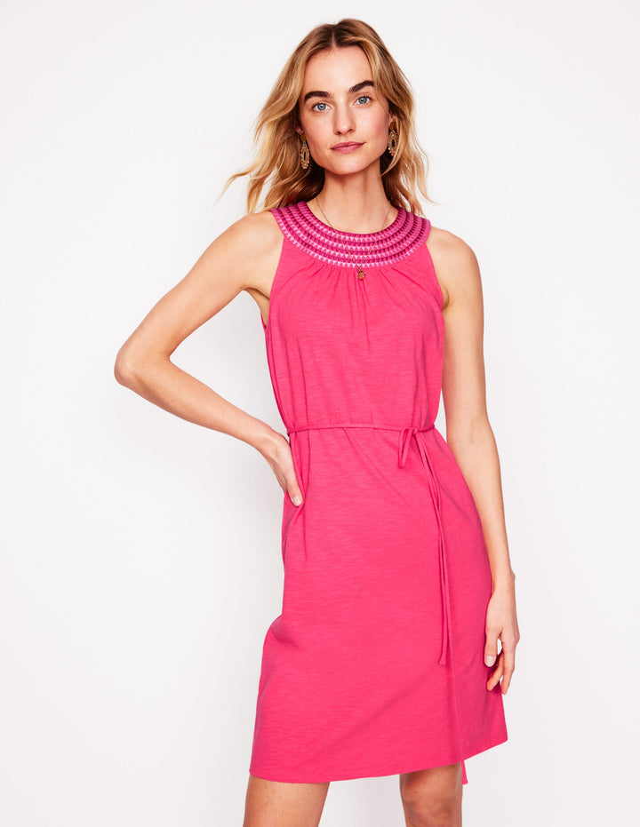 Eleni Kurzes Kleid mit Stickerei-Kamelienrosa