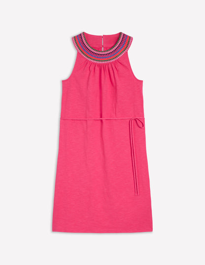 Robe courte Eleni brodée-Rose camélia