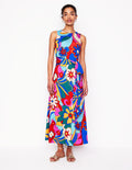 Trapezkleid mit befestigtem Bindegürtel-Bunt, Blühender Pepp