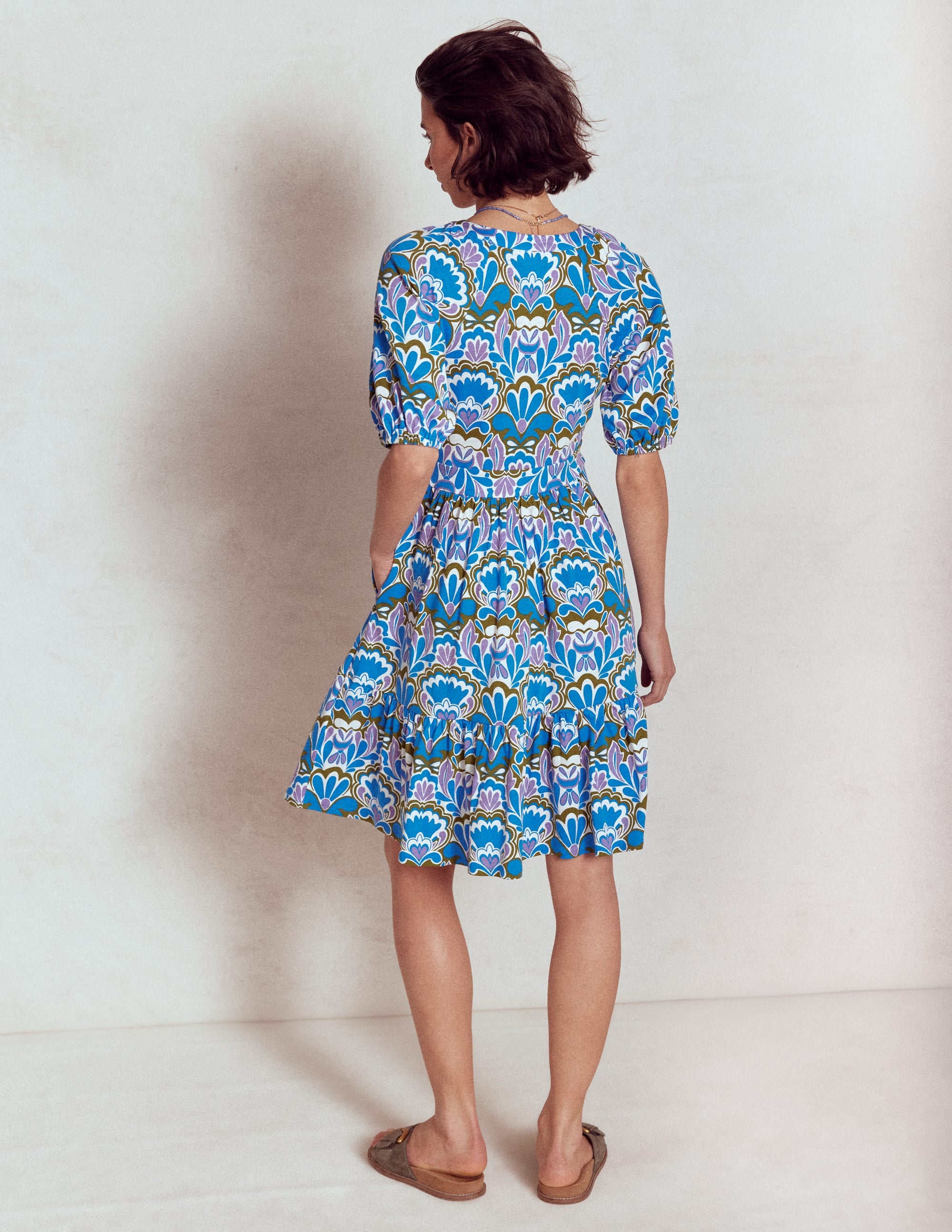 Piper Kurzes Jerseykleid-Eisvogelblau, Freesienstempel - Image 4