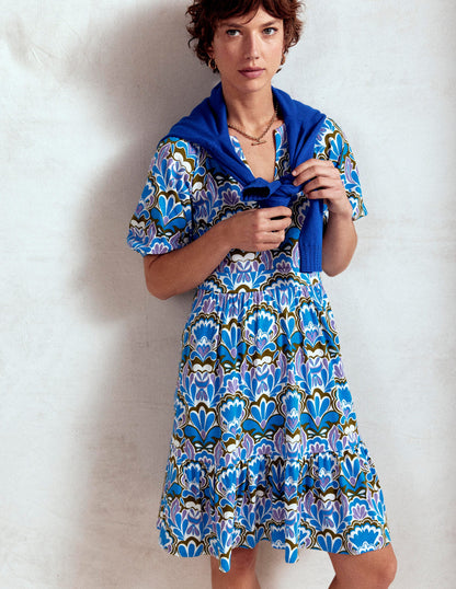 Piper Kurzes Jerseykleid-Eisvogelblau, Freesienstempel-1