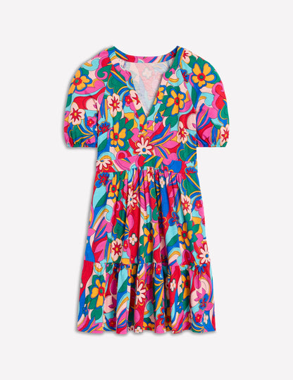 Piper Kurzes Jerseykleid-Bunt, Blühender Pepp