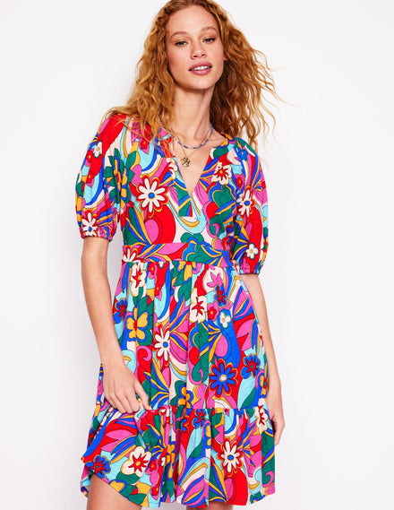Piper Kurzes Jerseykleid-Bunt, Blühender Pepp
