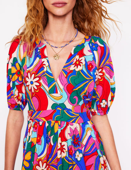 Piper Kurzes Jerseykleid-Bunt, Blühender Pepp
