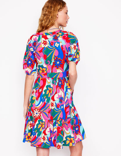 Piper Kurzes Jerseykleid-Bunt, Blühender Pepp