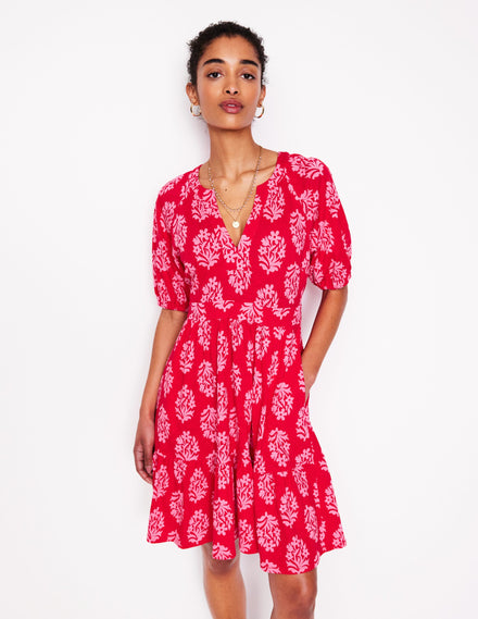Piper Kurzes Jerseykleid-Mohnblumenrot, Kleiner Blumenstrauß