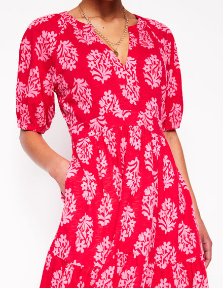 Piper Kurzes Jerseykleid-Mohnblumenrot, Kleiner Blumenstrauß