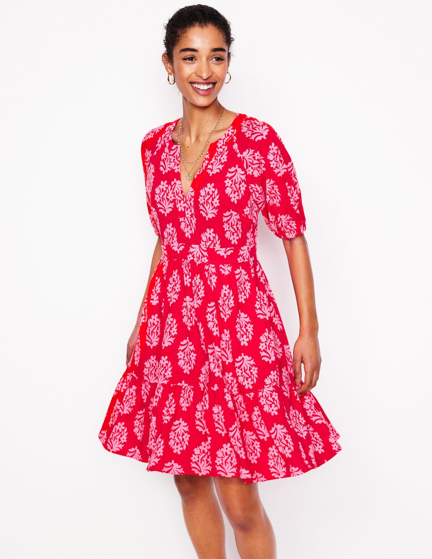 Piper Kurzes Jerseykleid-Mohnblumenrot, Kleiner Blumenstrauß