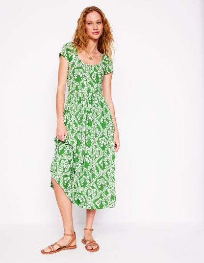 Robe en jersey Samantha à col en U-Vert paradis, motif Vine