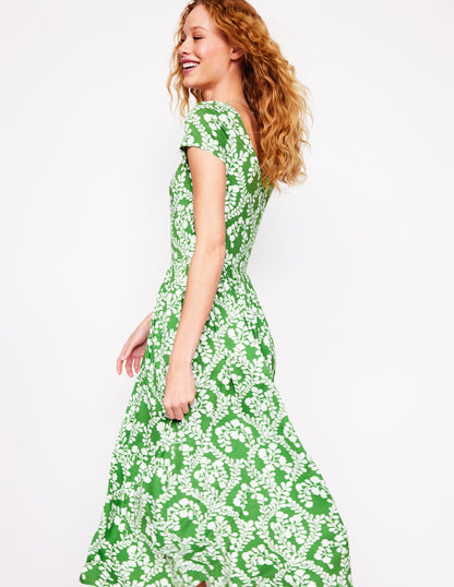Robe en jersey Samantha à col en U-Vert paradis, motif Vine
