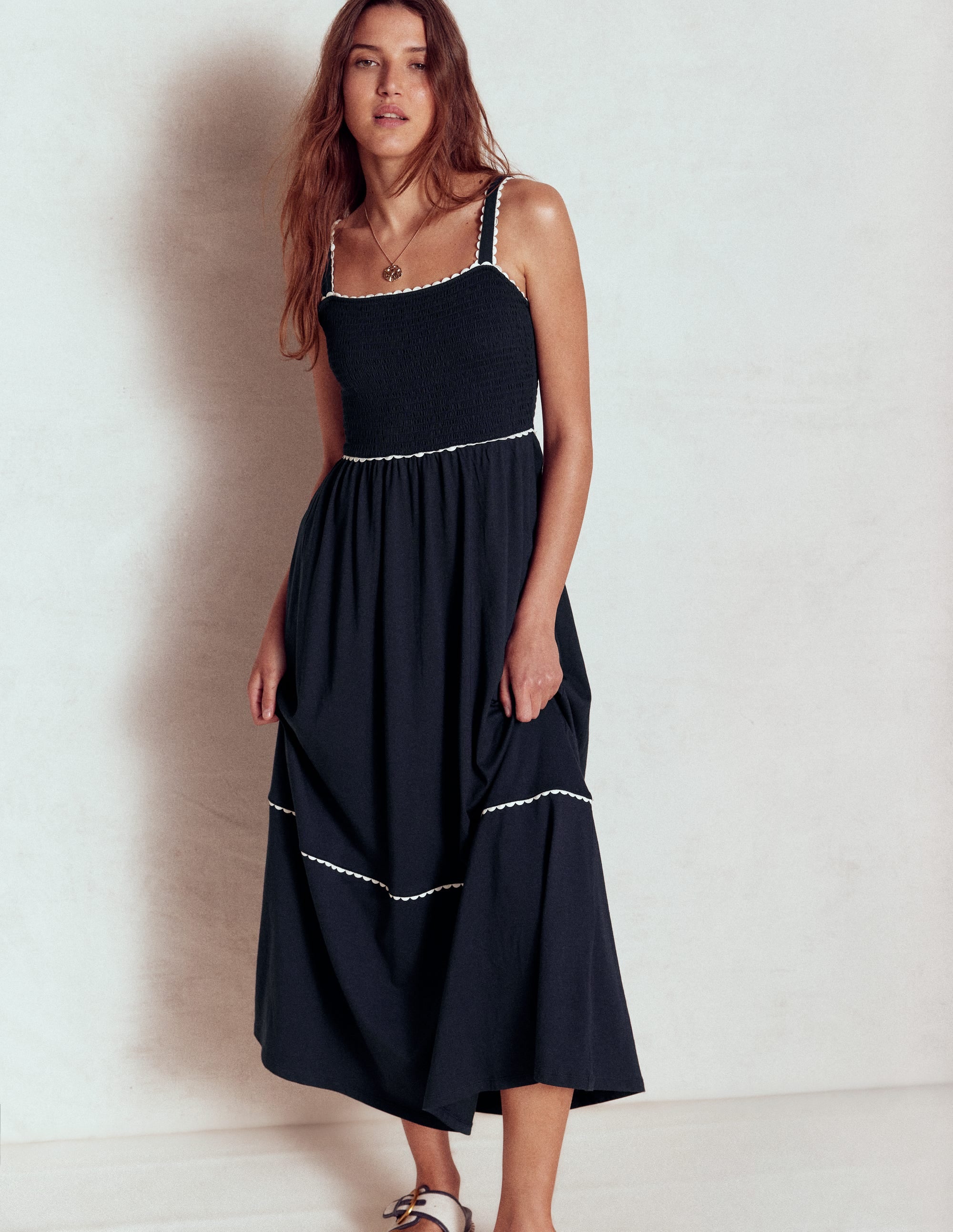 Gesmoktes Maxikleid mit Besatz-Marineblaue - Image 1