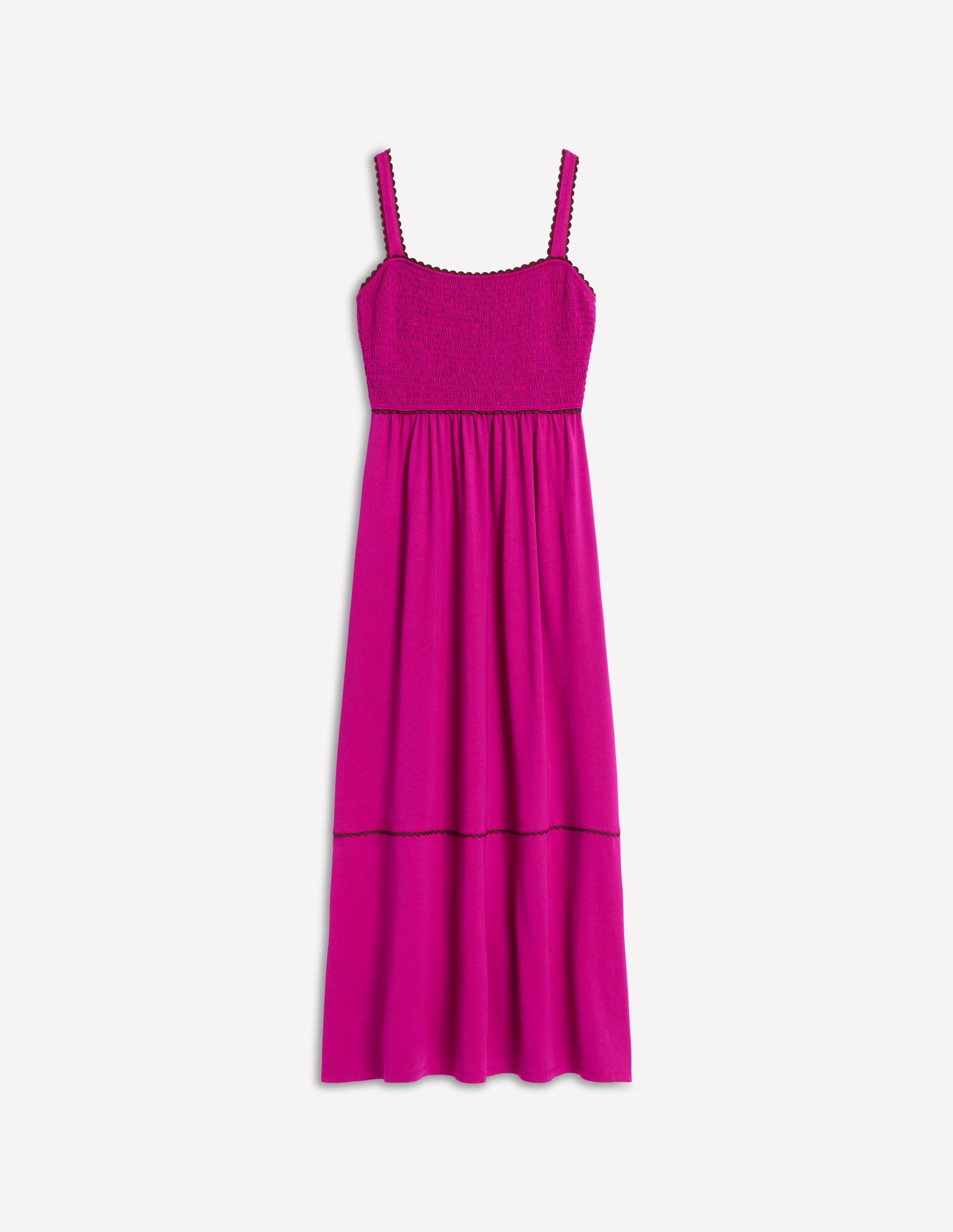 Gesmoktes Maxikleid mit Besatz-Fuchsia - Image 5