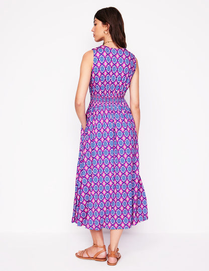Robe longue Paloma en jersey-Rose cosmos, motif Bloom Geo