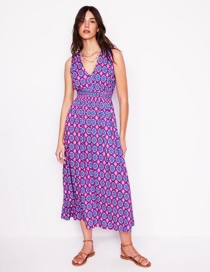 Robe longue Paloma en jersey-Rose cosmos, motif Bloom Geo