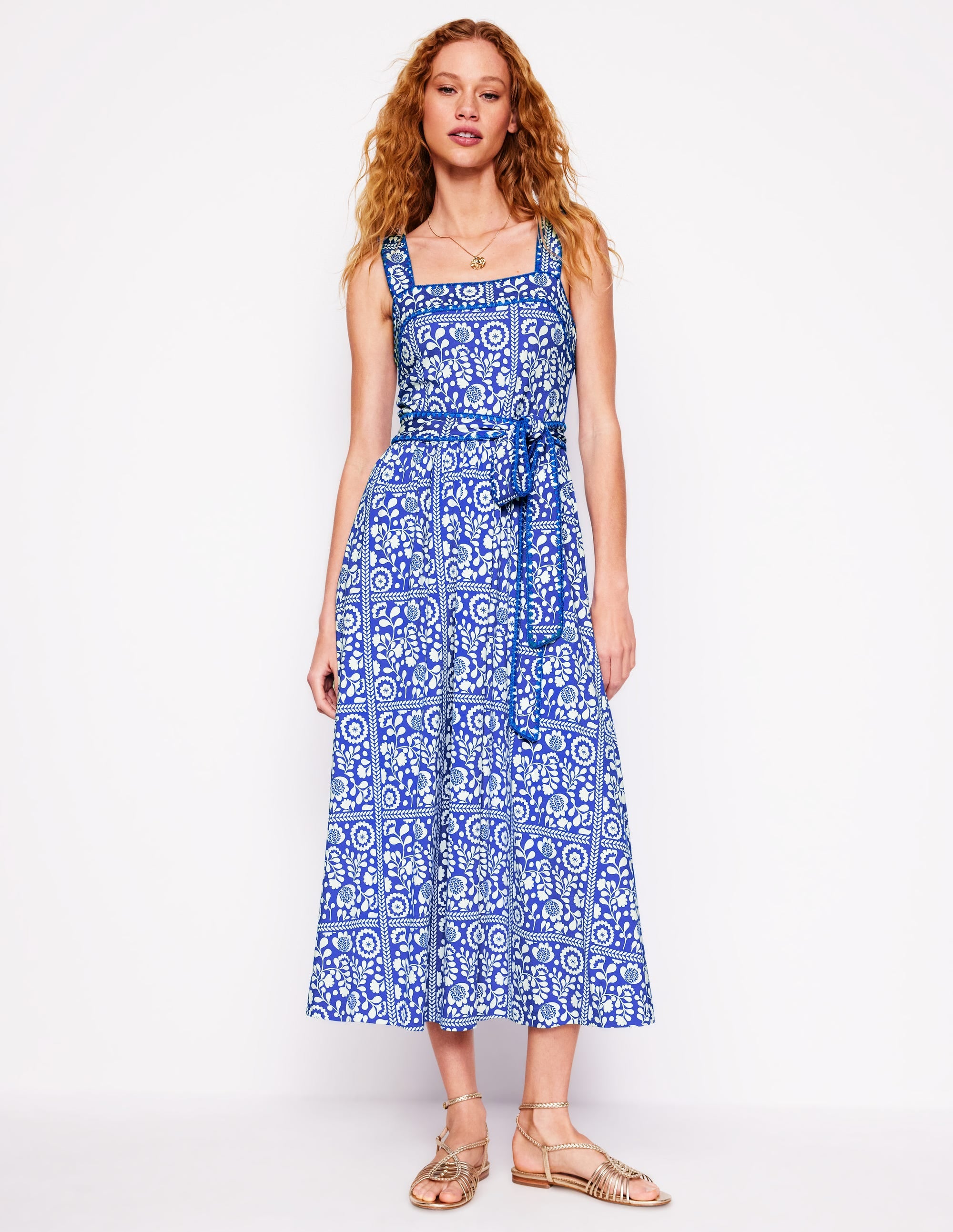 Robe midi à col carré et coutures princesse-Bleu galerie, motif Vine Tile - Image 1