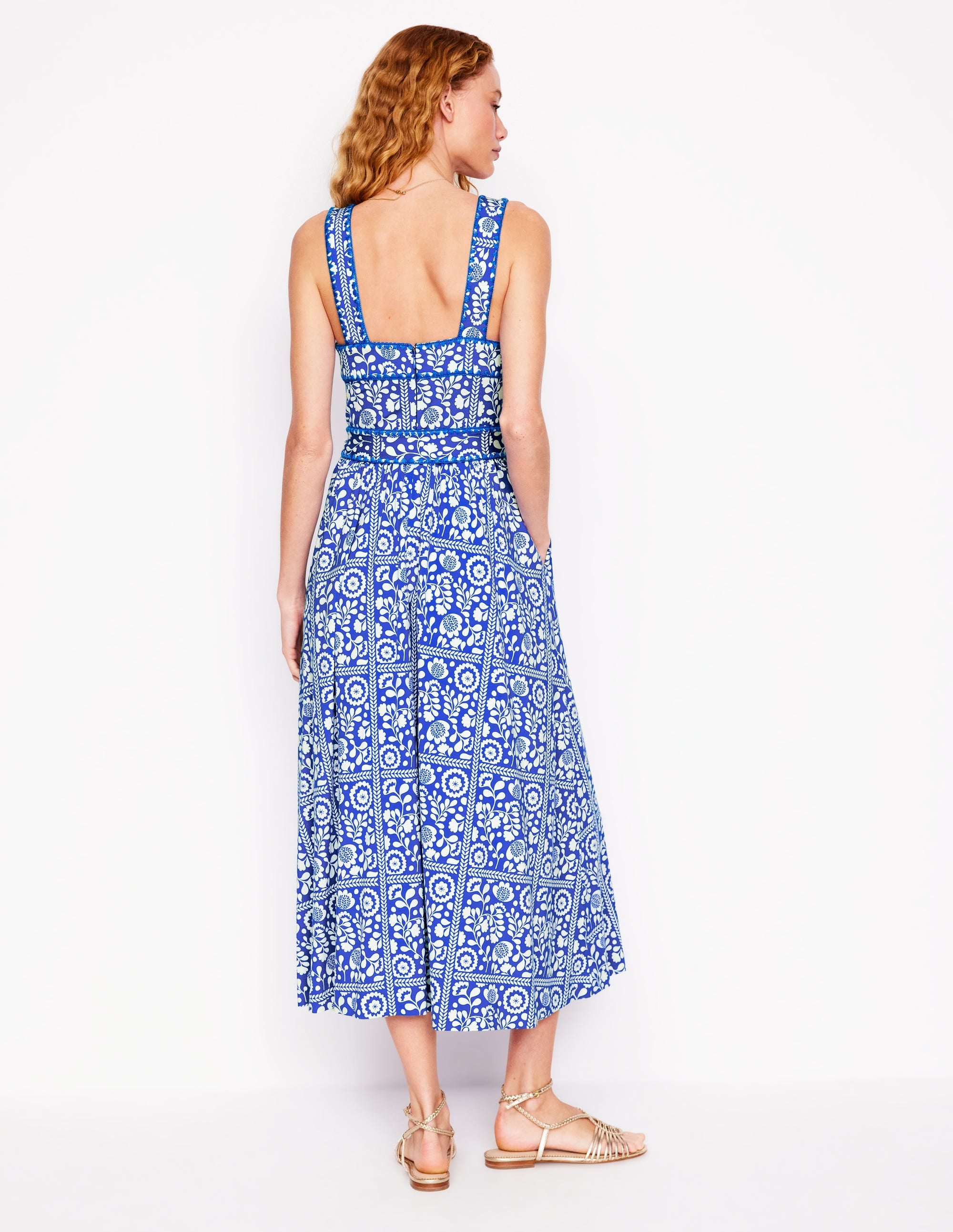 Robe midi à col carré et coutures princesse-Bleu galerie, motif Vine Tile - Image 3