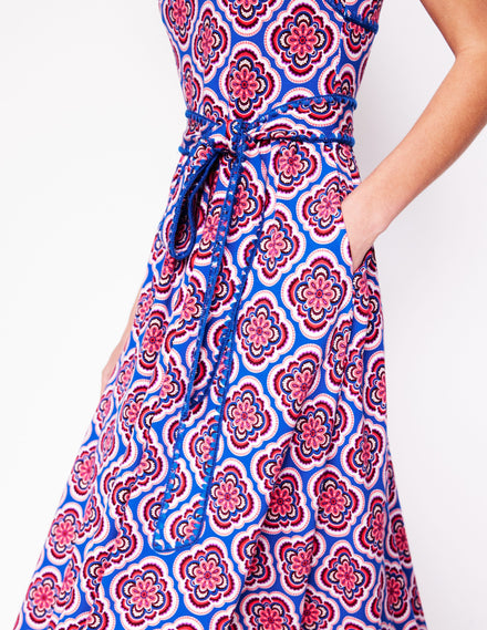 Midikleid mit eckigem Ausschnitt und Ziernähten-Bunt, Botanic Blush-Motiv
