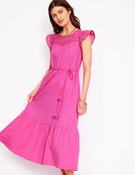 Juliet Midikleid mit Lochstickerei-Rosa