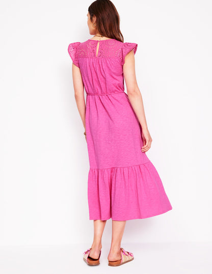 Juliet Midikleid mit Lochstickerei-Rosa