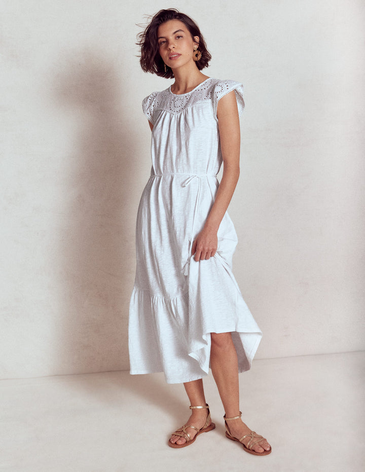 Robe midi Juliet à broderie anglaise-Blanc