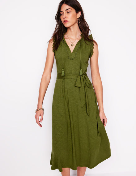 Robe midi Aria à détail en broderie anglaise-Ivory