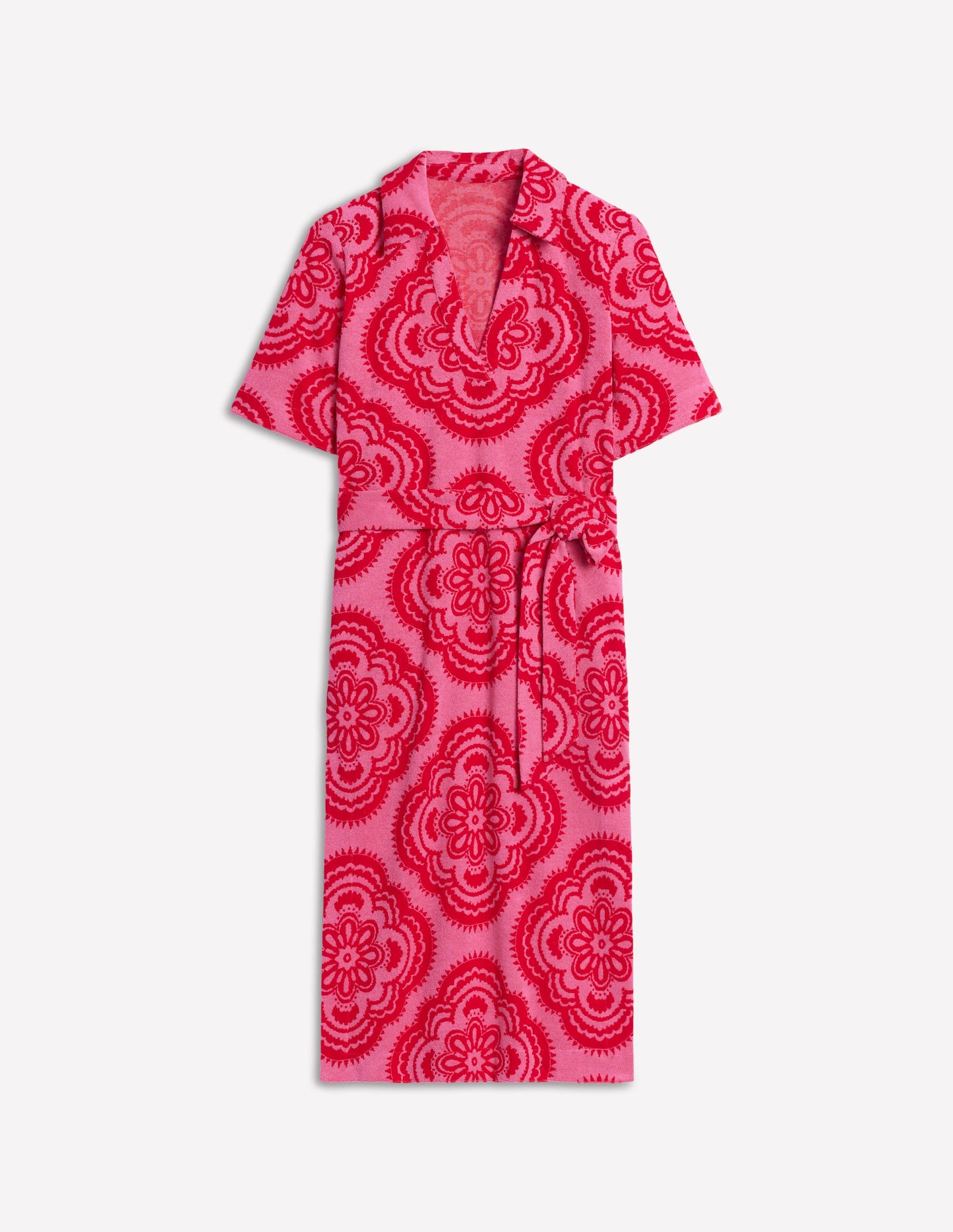 Frotteekleid mit Reverskragen-Rosa Rose, Botanic Blush-Motiv