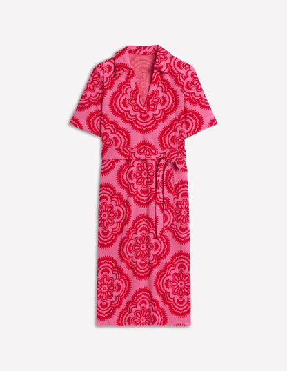 Frotteekleid mit Reverskragen-Rosa Rose, Botanic Blush-Motiv