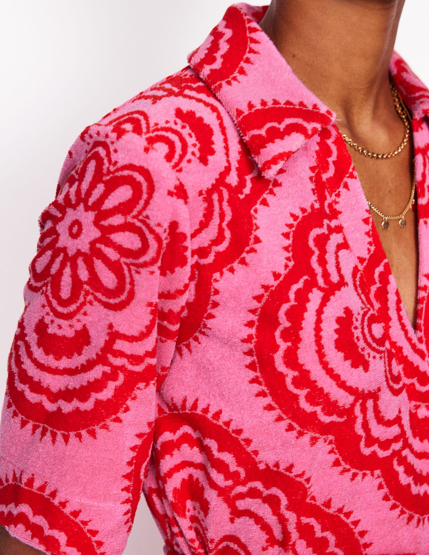 Frotteekleid mit Reverskragen-Rosa Rose, Botanic Blush-Motiv