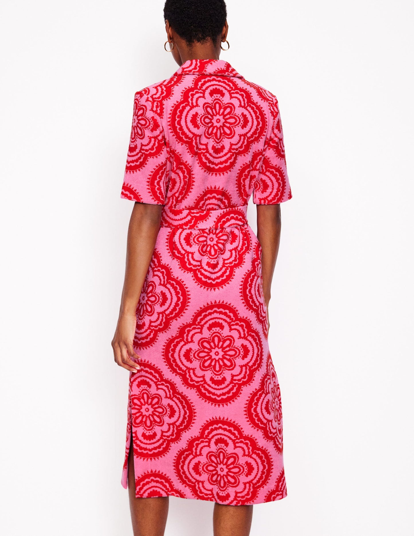 Frotteekleid mit Reverskragen-Rosa Rose, Botanic Blush-Motiv