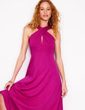 Ponté-Kleid mit überkreuzter Vorderseite-Fuchsie