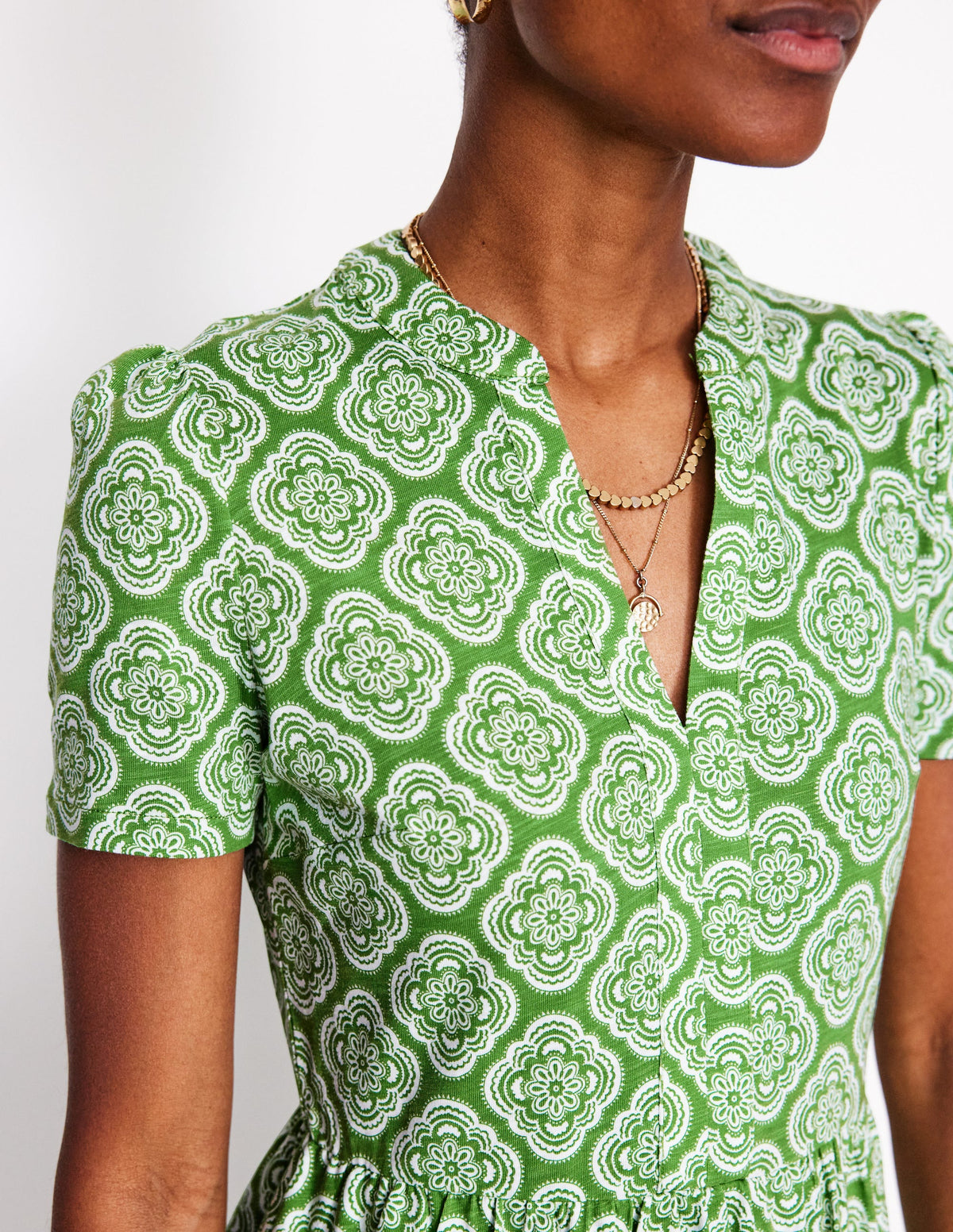 Naomi Short Sleeve Dress-Paradise Green, Botanic Blush - Image 2