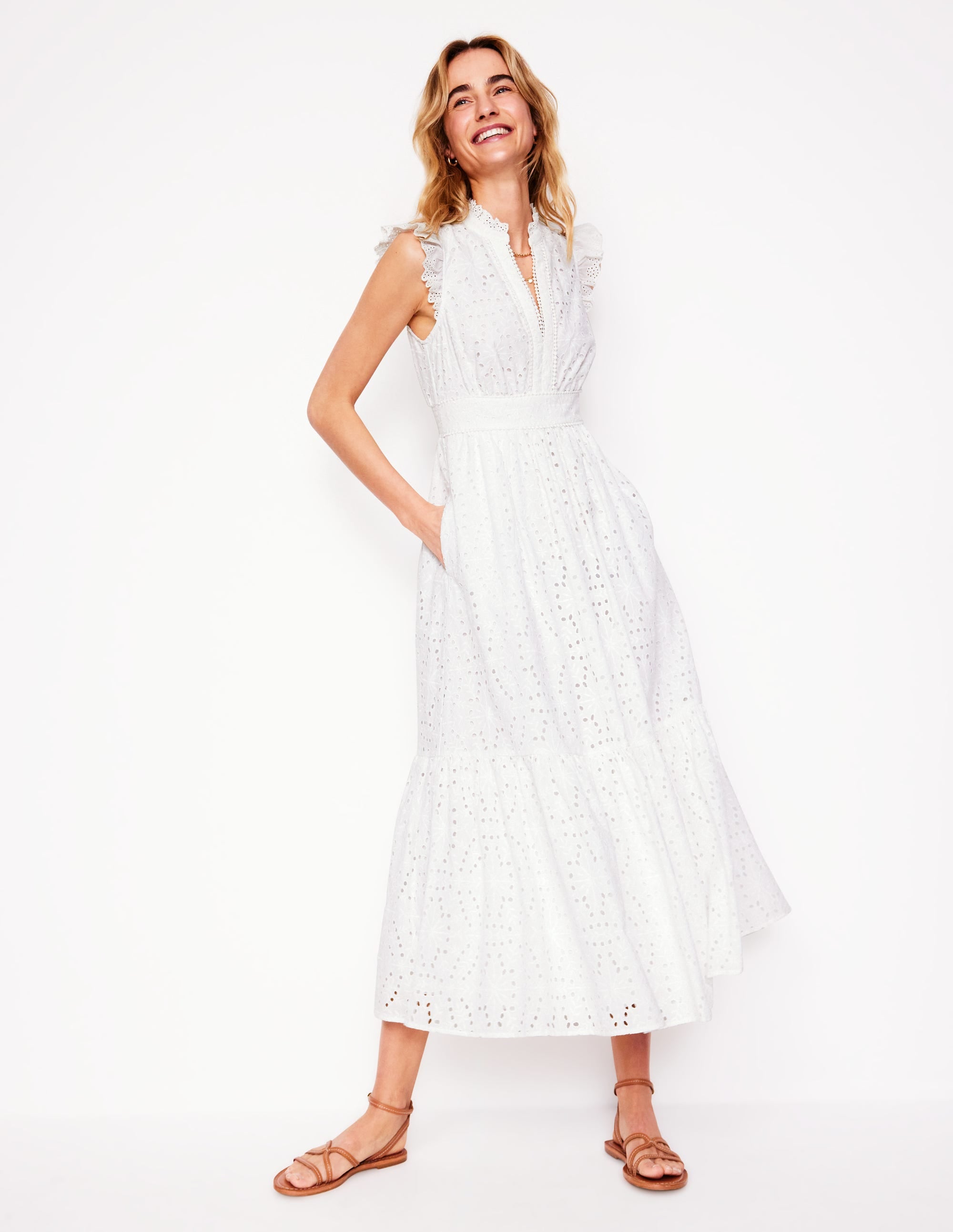 Robe midi Wren à broderie anglaise-Ivoire, broderie anglaise - Image 1