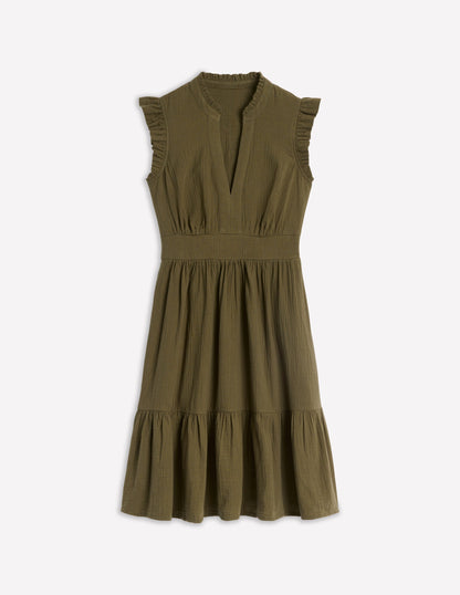 Wren Kurzes Doppeltuch-Kleid-Waldgrün