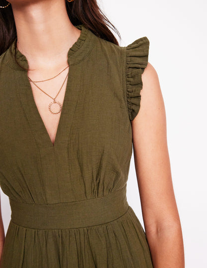 Wren Kurzes Doppeltuch-Kleid-Waldgrün