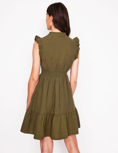 Wren Kurzes Doppeltuch-Kleid-Waldgrün