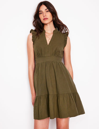 Wren Kurzes Doppeltuch-Kleid-Waldgrün