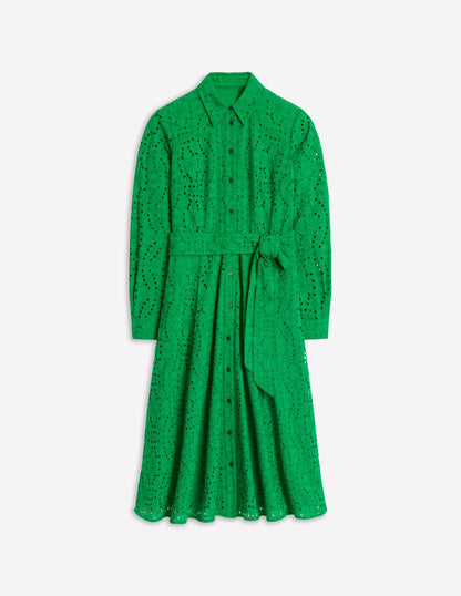 Robe-chemise midi Amy à broderie anglaise-Émeraude Intense