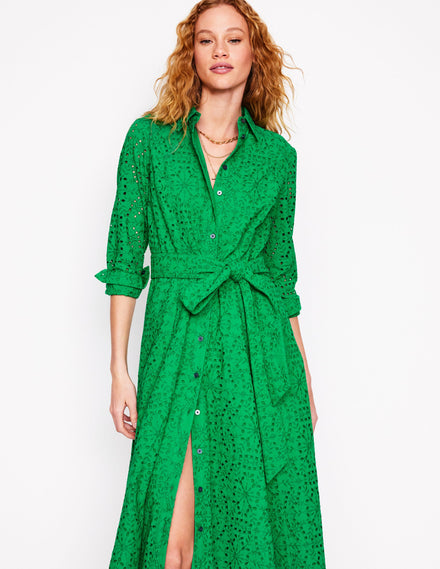 Robe-chemise midi Amy à broderie anglaise-Émeraude Intense
