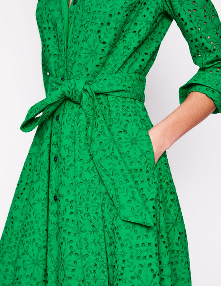 Robe-chemise midi Amy à broderie anglaise-Émeraude Intense