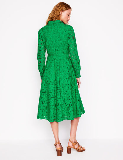 Robe-chemise midi Amy à broderie anglaise-Émeraude Intense