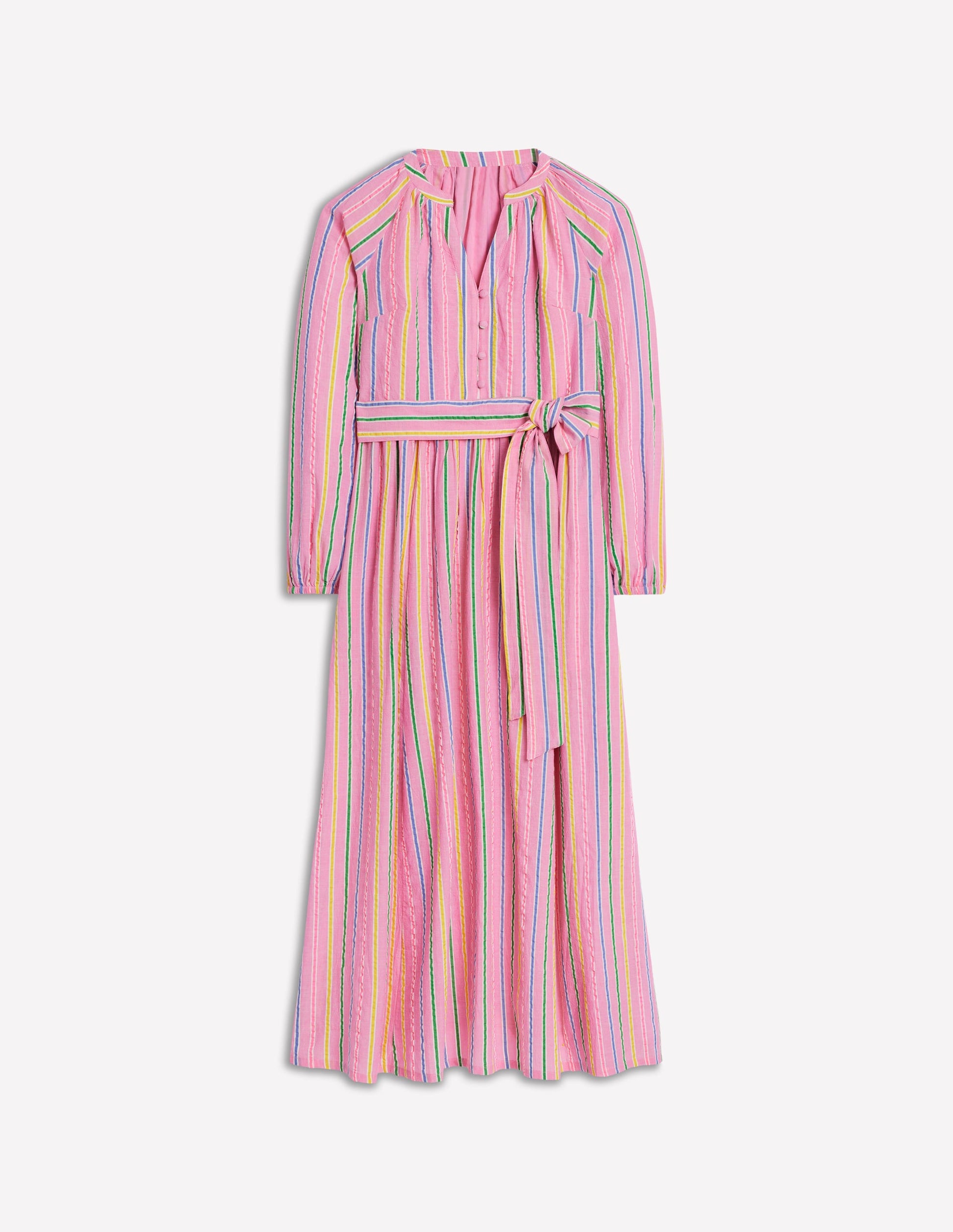 Faye Baumwoll-Maxikleid-Sorbetrosa, Seersucker Streifen-6