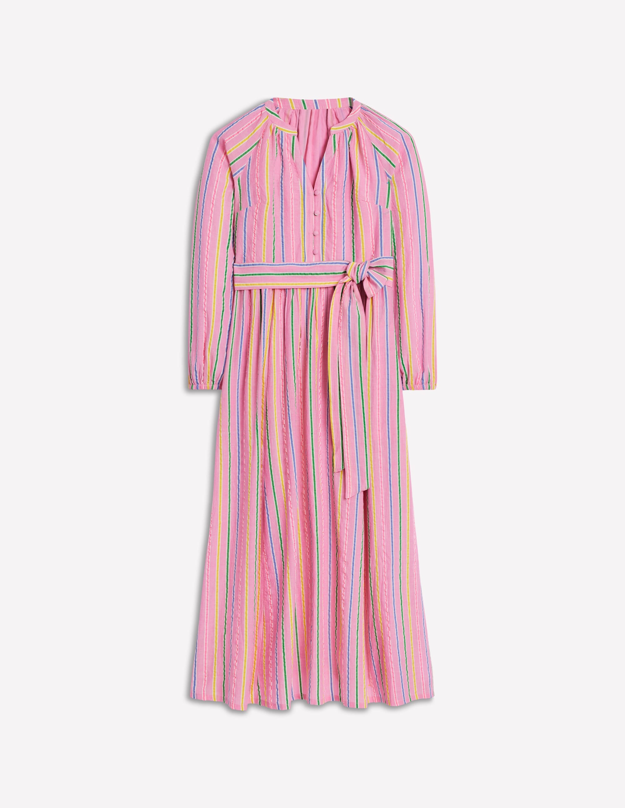 Robe longue Faye en coton-Rose sorbet, rayé seersucker - Image 6