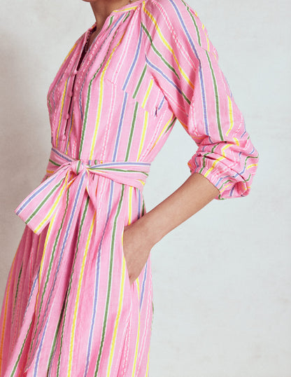 Faye Baumwoll-Maxikleid-Sorbetrosa, Seersucker Streifen-3