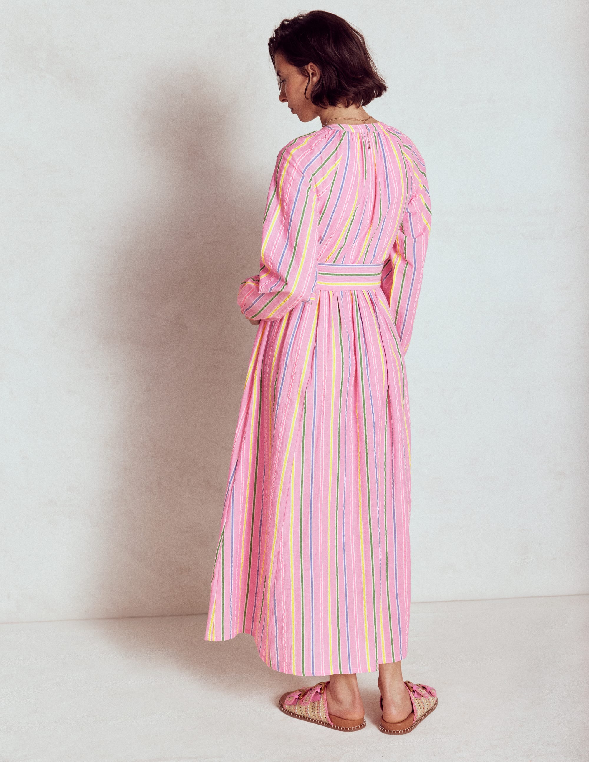 Robe longue Faye en coton-Rose sorbet, rayé seersucker - Image 4