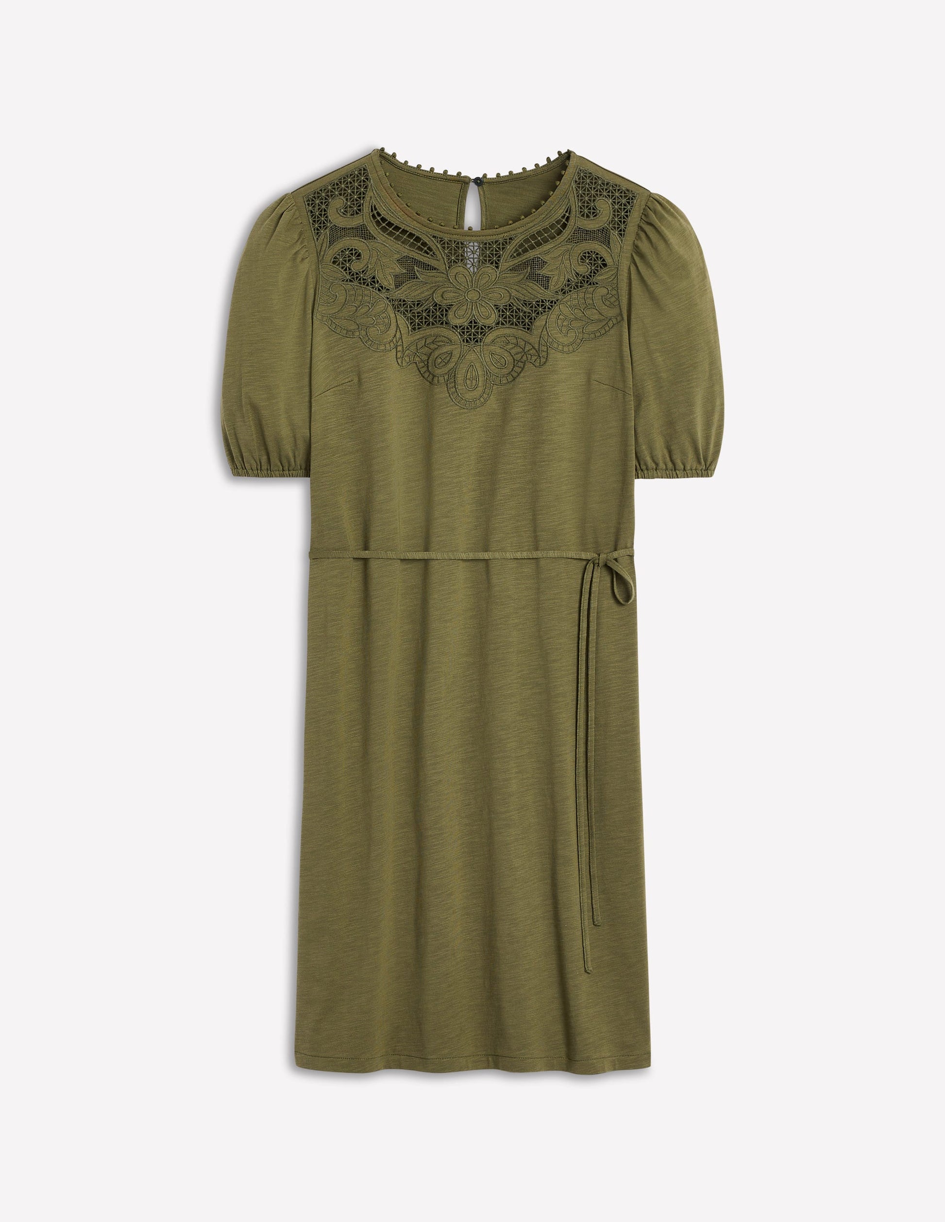 Kurzes Kleid mit Cutwork-Detail-Waldgrün-7