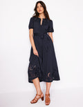 Robe midi ajourée-Bleu marine