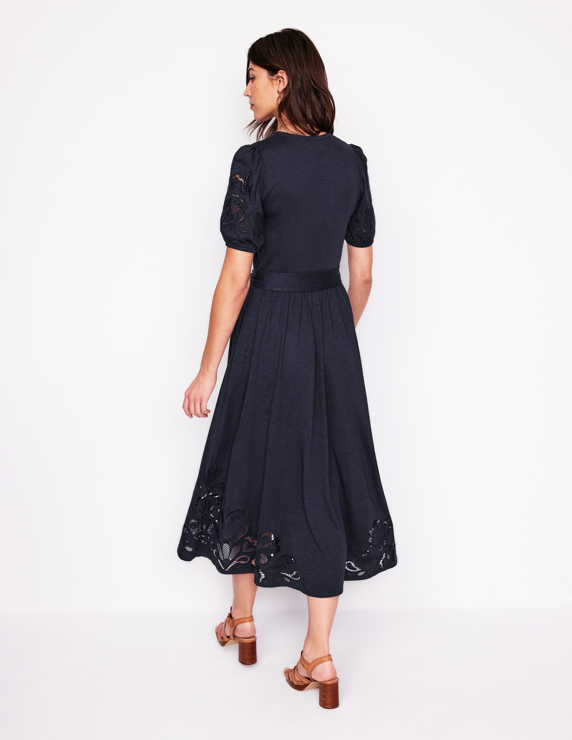 Robe midi ajourée-Bleu marine - Image 3