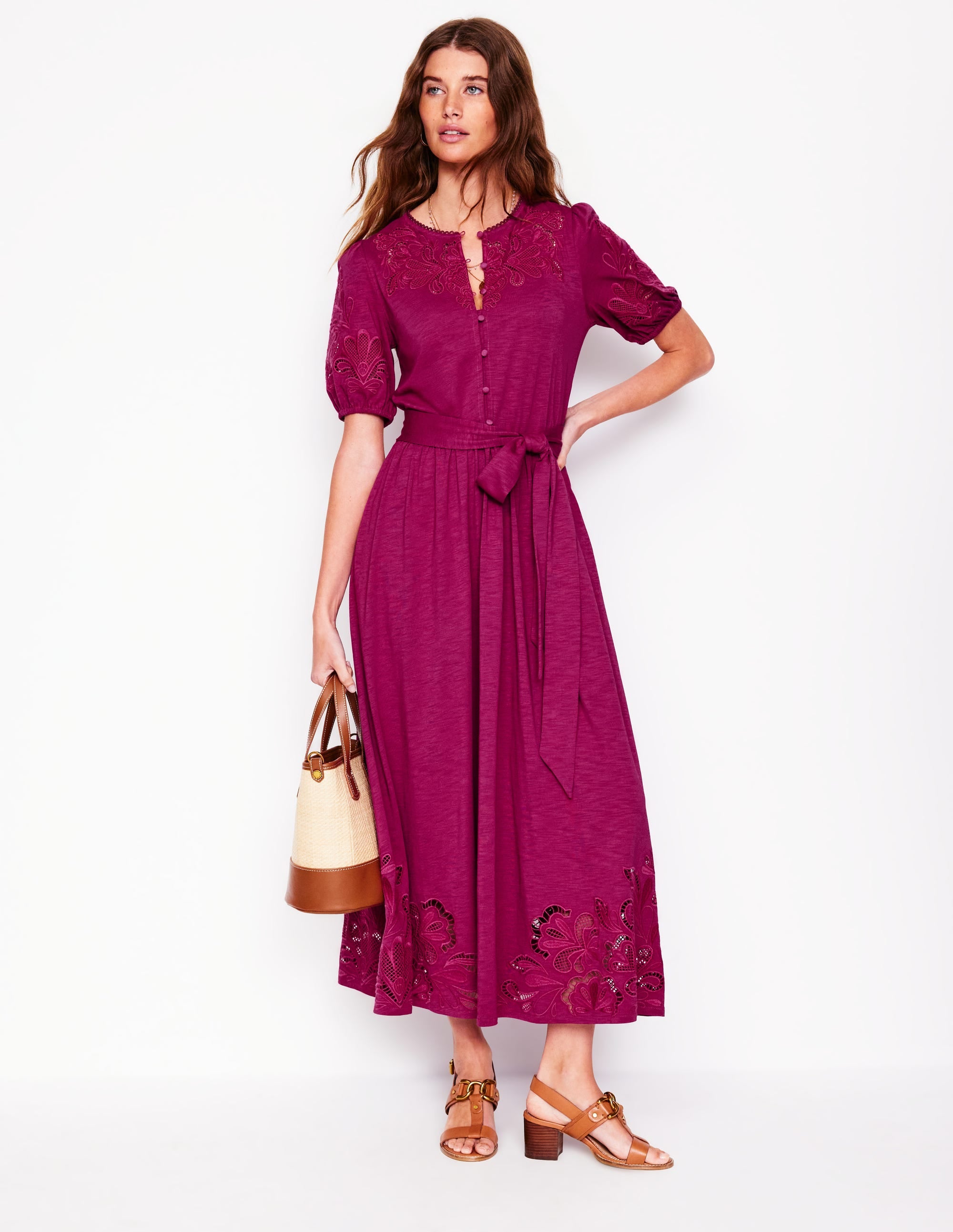 Midikleid mit Cutwork-Detail-Sattes Magenta - Image 1